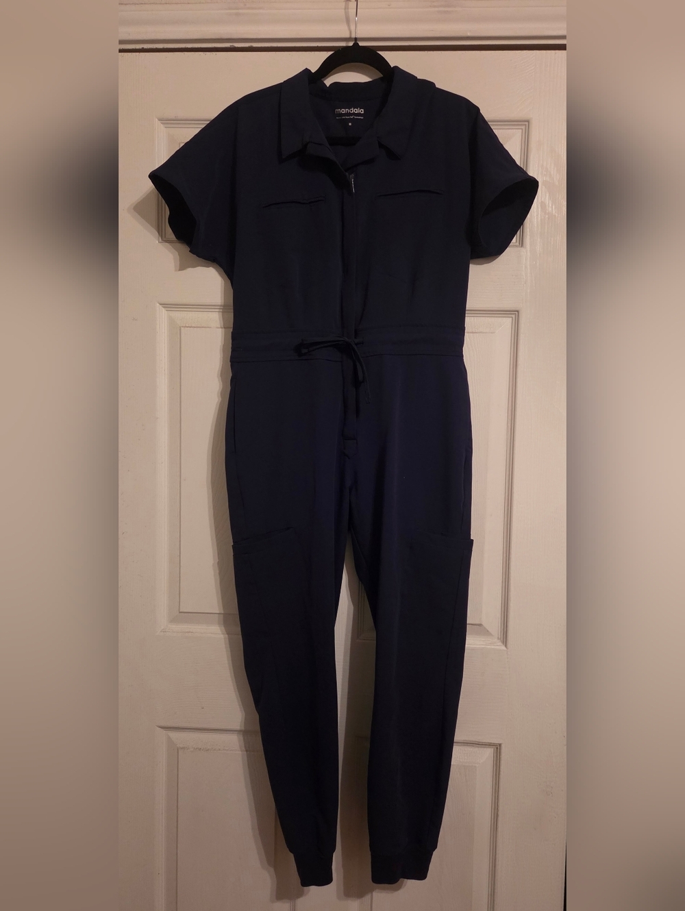 MANDELA Navy Short-Sleeve Scrub Jumpsuit  with Drawstring Waist,size Medium, Euc